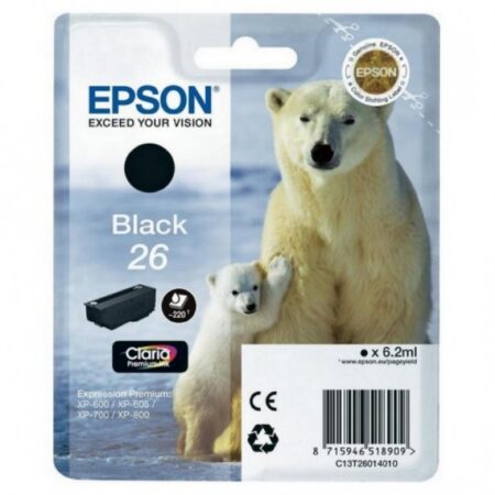 Tinteiro Epson 26 Preto Original Série Urso (C13T26014010)