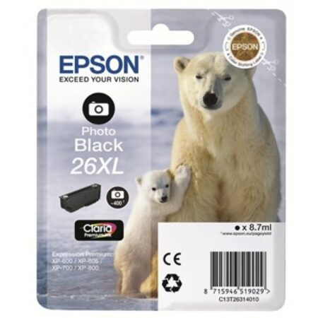 Tinteiro Epson 26 XL Preto Fotográfico Original Série Urso (C13T26314010)